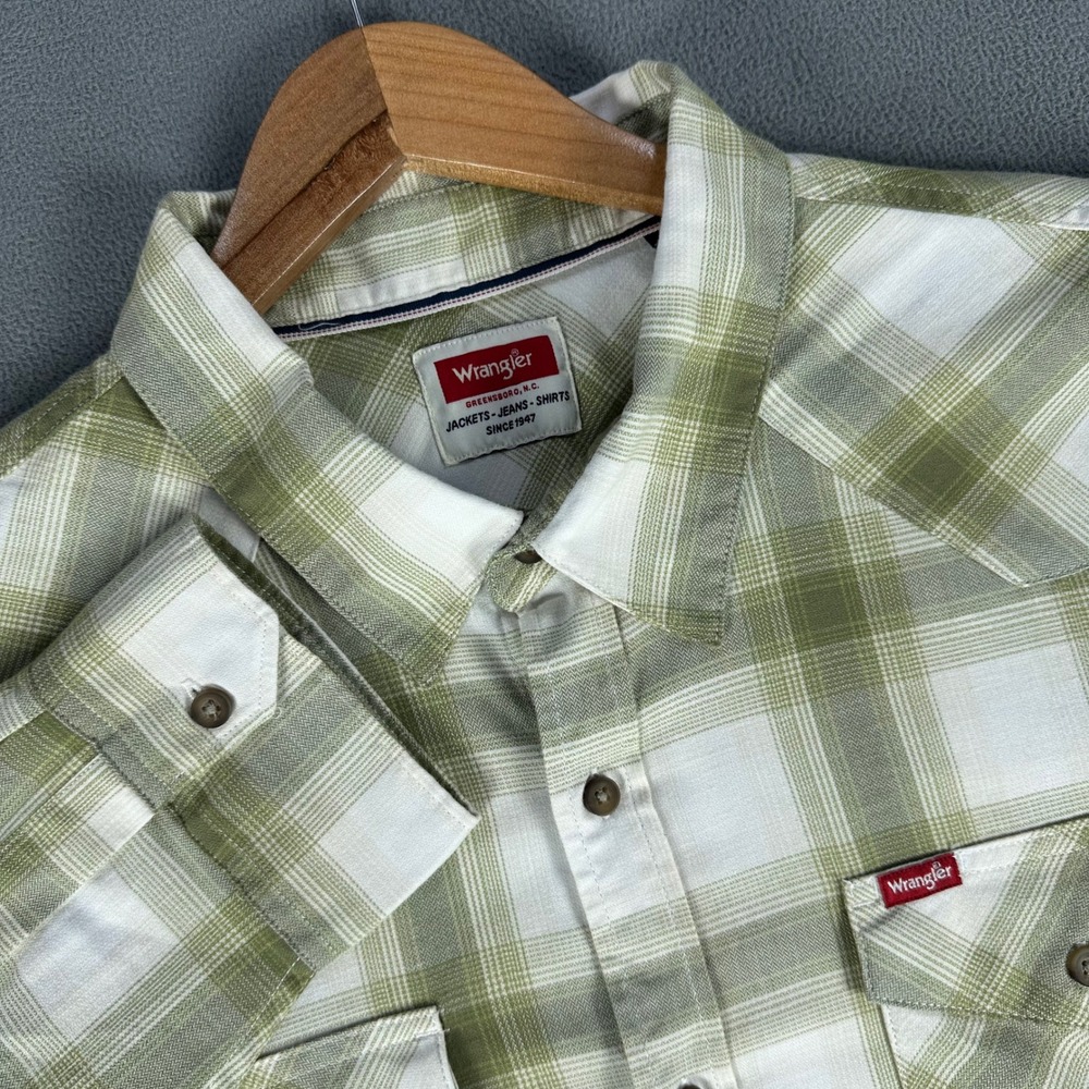 Wrangler Shirt Mens 2XL Sage Green Broken Twill Plaid Western‎ Cowboy Rodeo